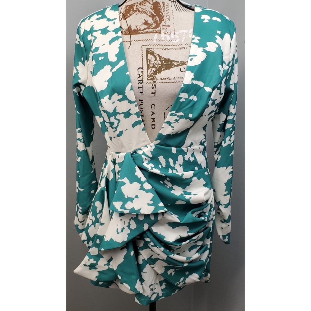 Luxxel Destination Unknown Mini Dress Womens L Multi Abstract Print Long Sleeve